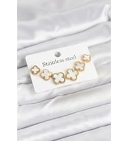 316L Çelik Gold Beyaz Renk 3 Boy Yonca Küpe Seti (Karışık)