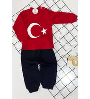 Bebeciburada Türk Bayrağı Baskılı Bebek Takım Pamuklu (Kırmızı)