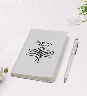 BK Gift Kişiye Özel İsimli 9x14cm Beyaz Defter ve Kalem Hediye Seti - Model 24