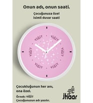 İsme Özel Soyut Yıldızlı Çocuk Odası Duvar Saati Orta Boy 30 cm Beyaz Camlı Sessiz