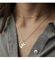 Kişiye Özel 925 Ayar Gümüş Hilal Anne Bebek Kolye Anneler Günü Hediyesi (Gold)