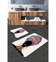 Ekru Etnik Desenli Banyo Halısı Klozet Paspas Seti BS229