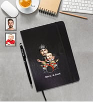 Kişiye Özel Babalar Günü Baba Erkek Bebek Karikatürlü Siyah Defter Kalem Hediye Seti Model-2
