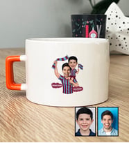 Kişiye Özel Karikatürlü Bordo Mavi Taraftar Baba Oğul Lüks Fincan Babalar Günü Hediyesi