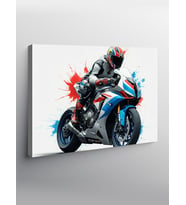 Kanvas Tablo Mavi Yarış Motosikleti Aksiyonu
