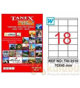 Tanex TW-2518 - 70x 45 mm Laser Etiket 100 Adet Ücretsiz Kargo