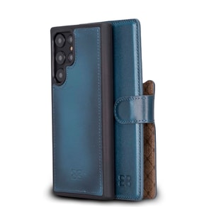 Bouletta Samsung Galaxy S22 Ultra Uyumlu Deri Cüzdanlı Kılıf BRN4EF Mavi