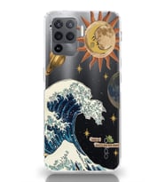 Oppo Reno 5 Lite Uyumlu Güneş ve Dalga Desenli Şeffaf Telefon Kılıfı