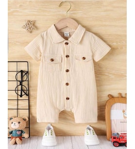 Unisex Bebek&Çocuk %100 Pamuklu Tahta Düğmeli Cepli Müslin Tulum-Ekru