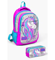 Coral High Kids Pembe Gümüş Simli Unicorn Desenli 2'li Okul Çanta Seti - Kız Çocuk