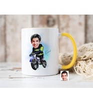 Bk Gift Kişiye Özel Motorcu Karikatürlü Sarı Kupa Bardak-1, Sevgiliye Hediye, Arkadaşa Hediye