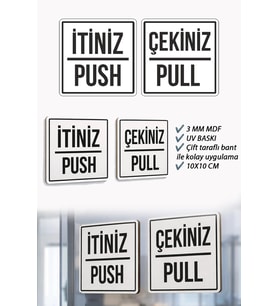 İtiniz / Çekiniz Kapı Yönlendirme Tabelası – Push Pull Yazılı Beyaz MDF Kapı Levhası