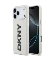 Apple iPhone 17 Pro Max Uyumlu Kılıf DKNY Orjinal Lisanslı M-safe Şarj Özellikli PU Büyük Dikey Logolu Kapak (Beyaz)