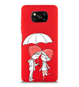 Xiaomi Poco X3 Uyumlu Lansman Kılıf Aşk Tasarımlı İçi Kadife Kapak-Kırmızı (Şeffaf)