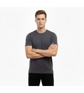 Erkek T-Shirt Bisiklet Yaka Slim Fit Dar Kesim Likralı Tişört Günlük Basic Body - Füme (Kahverengi)