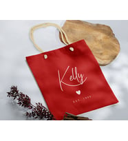 BK Gift Kişiye Özel İsimli Tarihli Kırmızı Halat Saplı Kumaş Bez Çanta-1, Baskılı Omuz Çantası, Alışveriş Çantası, Arkadaşa Hediye