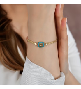Goldium 14 Ayar Altın Balık Sırtı Model Yonca Mineli Bileklik (Sarı)
