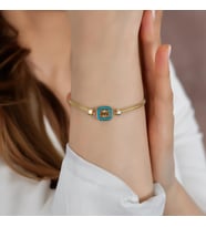 Goldium 14 Ayar Altın Balık Sırtı Model Yonca Mineli Bileklik (Sarı)