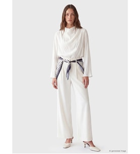 LCW Modest Ekru Şal Detaylı Pileli Kadın Kumaş Pantolon