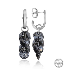 Swarovski Crystal Taşlı Gümüş Salkım Sallantılı Çivili Kadın Küpe