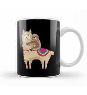 Sloth Riding Llama Hugging Animal Friends Kupa Bardak Porselen