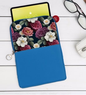 BK Gift Çiçekler Tasarımlı Taşınabilir Koruyucu Tablet Kılıfı & Organizer Çanta - Mavi-1