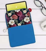 BK Gift Çiçekler Tasarımlı Taşınabilir Koruyucu Tablet Kılıfı & Organizer Çanta - Mavi-1