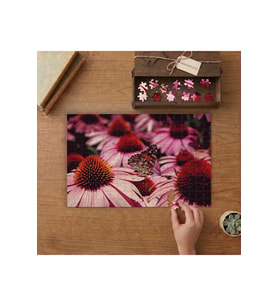 Kelebek ve Pembe Ekinezya Çiçekleri Tasarımı 240 parça Ahşap Puzzle Ahşap Kutuda MP03926