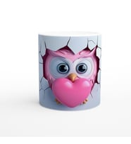 Pembe Kalp Tutan Baykuş Temalı Baskılı Kupa Bardak