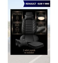 renault clio 1 1993 Koltuk ve Kılıf uyumlu Yastık Minder Lüks Siyah 2 Minder 2 Yastık