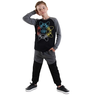 Let's Play Erkek Çocuk T-shirt Pantolon Takım (Siyah)