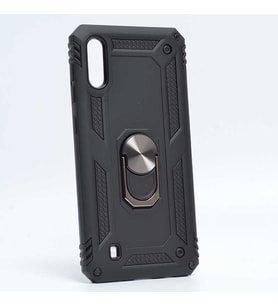 Samsung Galaxy M10 Uyumlu Kılıf Standlı Manyetik Yüzüklü Military Magnetic Ring Polycarbonate and TPU Case (Siyah)