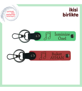 Aile İçi Müzik Sevgisini Simgeleyen Armağan, Kişisel Anahtarlık Takımı, Fıstık Yeşil-Nar Çiçeği