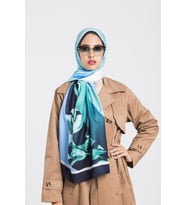 Çiçekli Desen Pavia Seri Şal Eşarp Askısı ile Birlikte 90X200 cm Indigo Mavi-90X