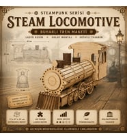Algwood 3D Ahşap Buharlı Tren Lokomotif Maketi - Steam Train Nostalji Serisi 149 Parça Lazer -Yetişkin ve Genç Hobi Seti (47x17x22 cm)
