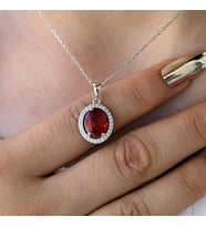 Kırmızı Beyaz Zirkon Oval Taşlı Gümüş Kolye