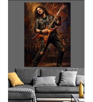 Sahnede Gitar Çalan Rock Sanatçısı Dekoratif Kanvas - Mdf Ahşap Tablo