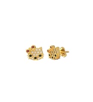 Mix Taşlı Gold Hello Kitty Çivili Minimal Gümüş Küpe