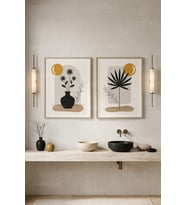 Minimalist Bitki Temalı 2'li Ahşap Çerçeveli Tablo Seti