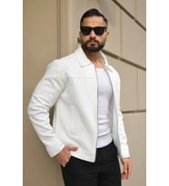 Premium Dokulu Kumaş Mevsimlik Ceket (Beyaz)