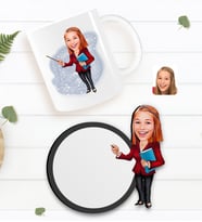 BK Gift Kişiye Özel Kadın Öğretmen Karikatürlü Beyaz Kupa ve Ahşap Bardak Altlığı Hediye Seti-3
