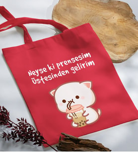 BK Gift Neyse Ki Prensesim Tasarımlı Kırmızı Kumaş Bez Çanta, Baskılı Omuz Çantası, Alışveriş Çantası, Arkadaşa Hediye-1