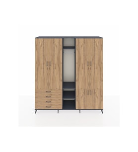 Hyperion Gardrop 14 Raflı 4 Çekmeceli Tek Askılı 220x44x243 Antrasit-Çam/Çam