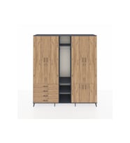 Hyperion Gardrop 14 Raflı 4 Çekmeceli Tek Askılı 220x44x243 Antrasit-Çam/Çam