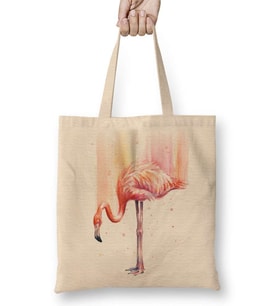 Flamingo Pembe Yağmur Bez Çanta Uzun Saplı