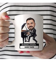 Piyanist Müzisyen Erkek Karikatürlü Kupa Bardak