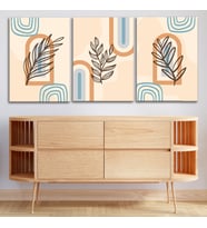 3'lü Bohem Kanvas Tablo Seti 6 - Modern Boho Duvar Dekoru - Geometrik ve Minimalist Çizgili 3 Parça Tablo