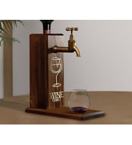 BK Gift Aynalı Altın Kabartma Musluklu Doğal Ceviz Ahşap Şarap Standı, Home Bar, İçecek Dispenseri, Ahşap İçecek Çeşmesi-5
