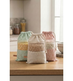 3 Adet Bakliyat Kesesi Orta Boy 20x28 cm Erzak Kuru Gıda Saklama Kabı Torbası Fileli Bez Soft-Set