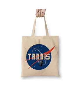 Doctor Who Tardis Nasa Logo Beyaz Bez Çanta Uzun Saplı Alışveriş Çantası Plaj Çantası